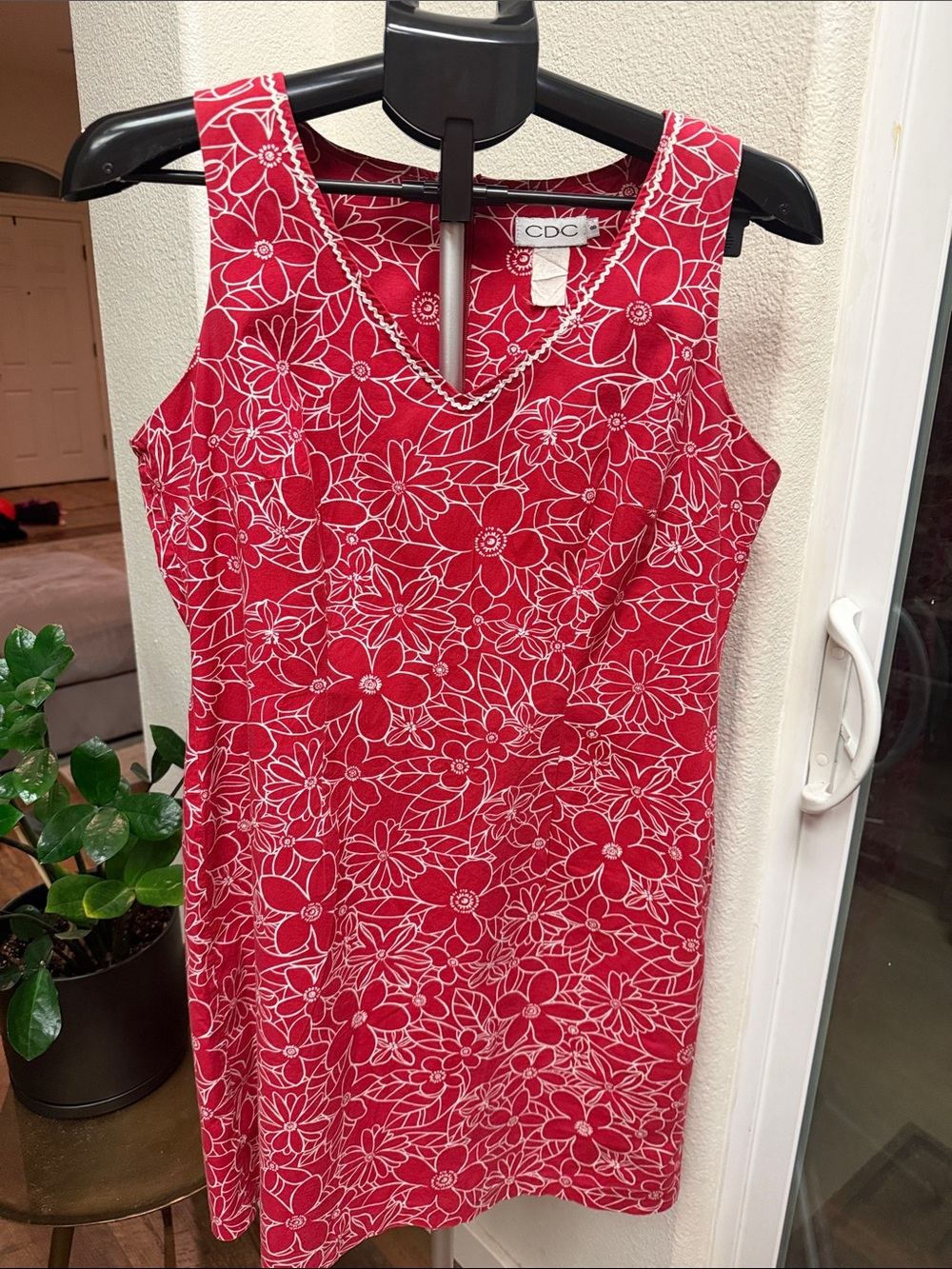 Vintage 90s CDC Caren Desiree Red White Floral Dress Rickrack Trim 8 Retro